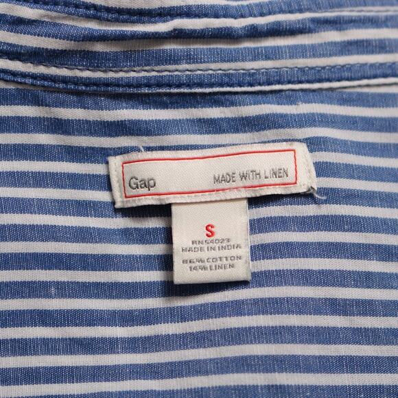 GAP Blue White Striped Linen Blend Oversized Button Down Big Shirt Top Size S - Picture 5 of 9
